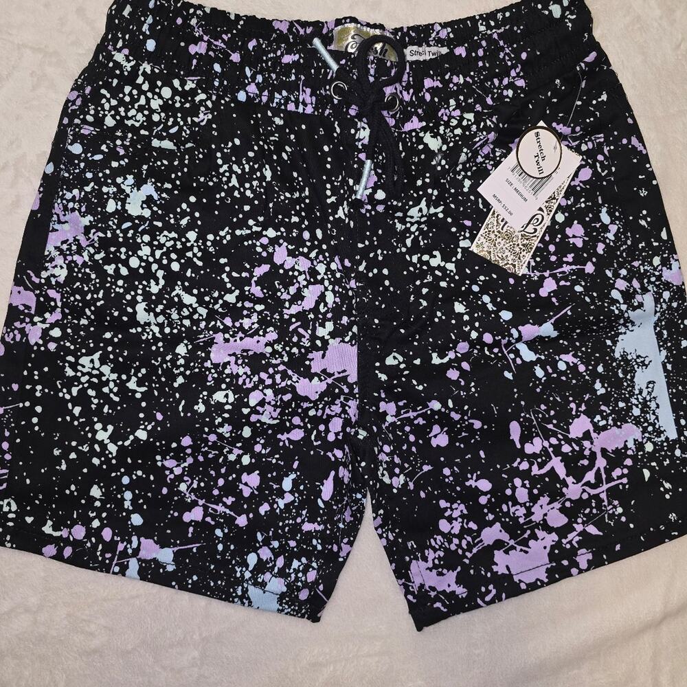 Fresh Prints of Bel Air black paint print Stretch Twill Shorts sz Med BNWT